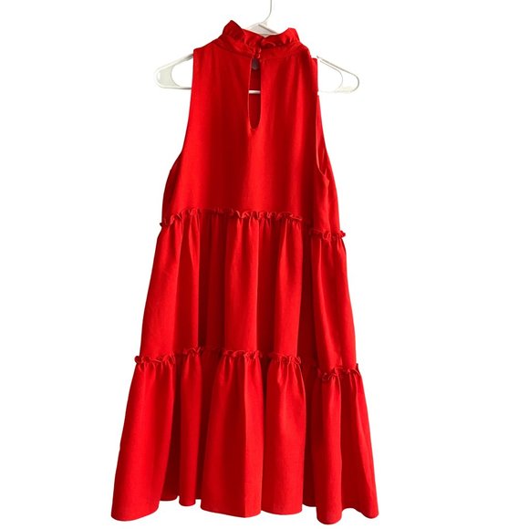Anthropologie Elliatt Sonnet Red Ruffled Trapeze Ruffle Swing Dress Mock Neck, S - Picture 4 of 11